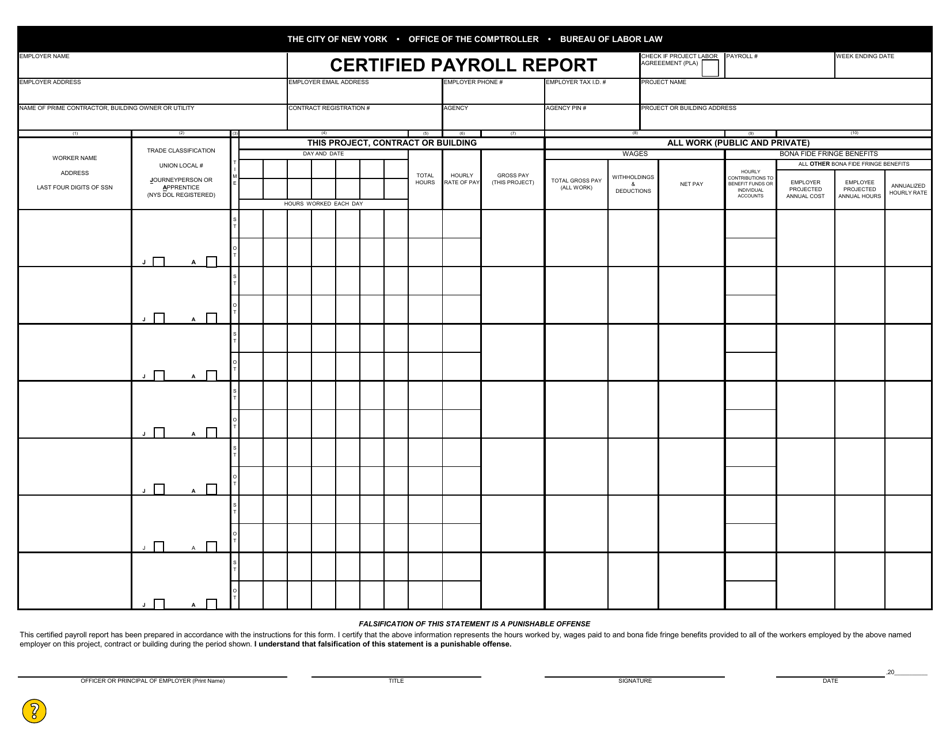 Certified Payroll Report - New York City, Page 1