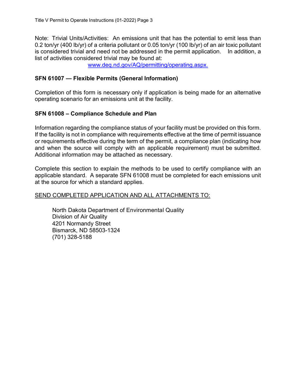 General Instructions for Completion of Title V Permit to Operate Application Forms - North Dakota, Page 3