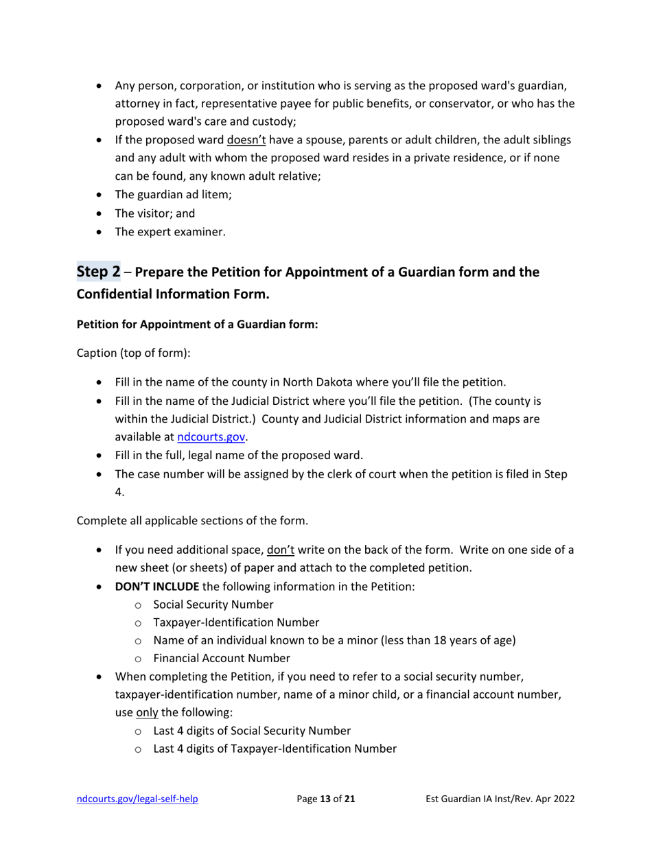 North Dakota Instructions for Establishing an Adult Guardianship - Fill ...