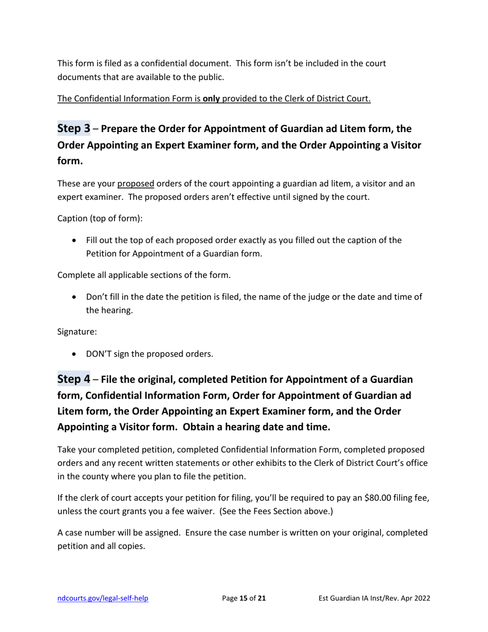 Instructions for Establishing an Adult Guardianship - North Dakota, Page 15