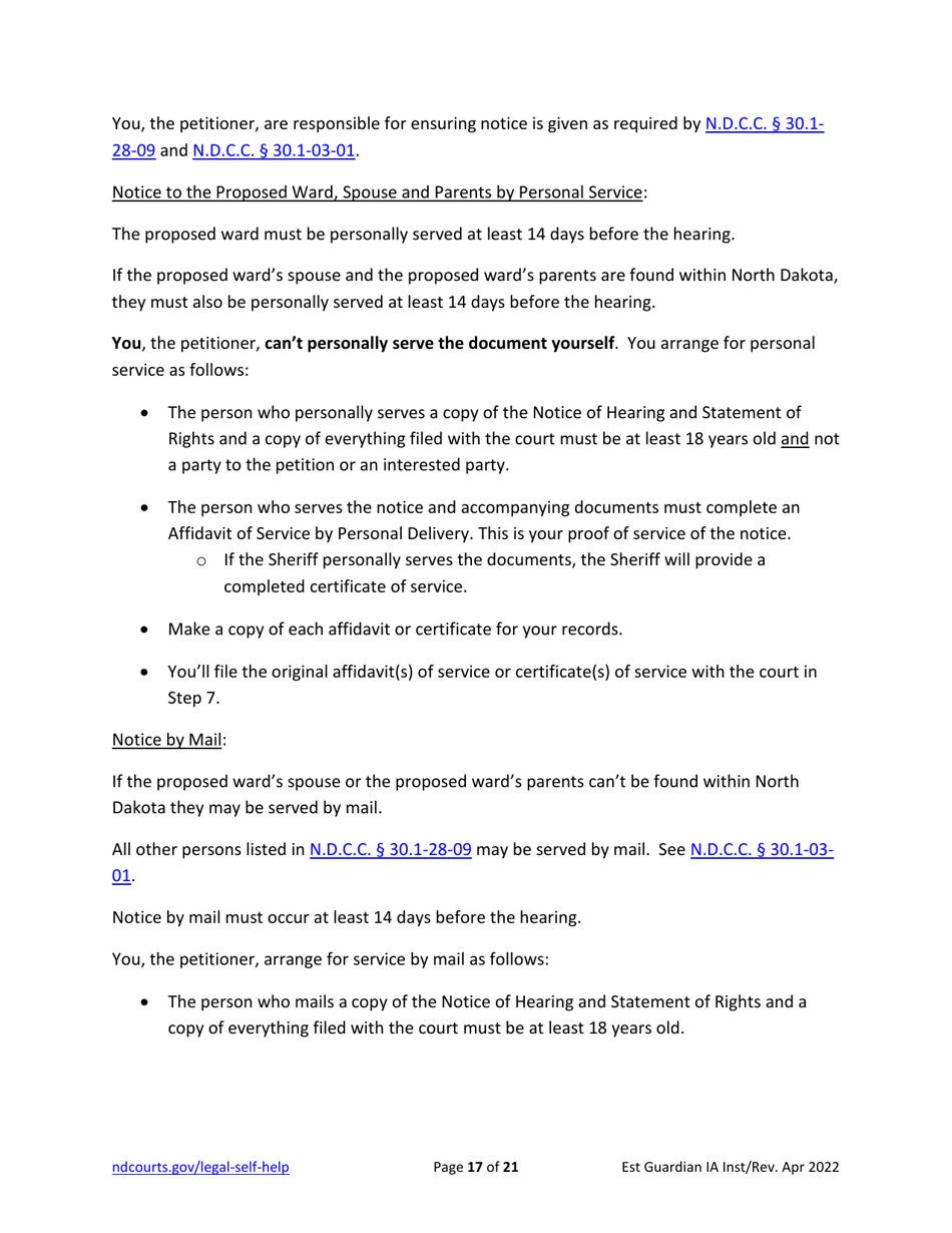Instructions for Establishing an Adult Guardianship - North Dakota, Page 17