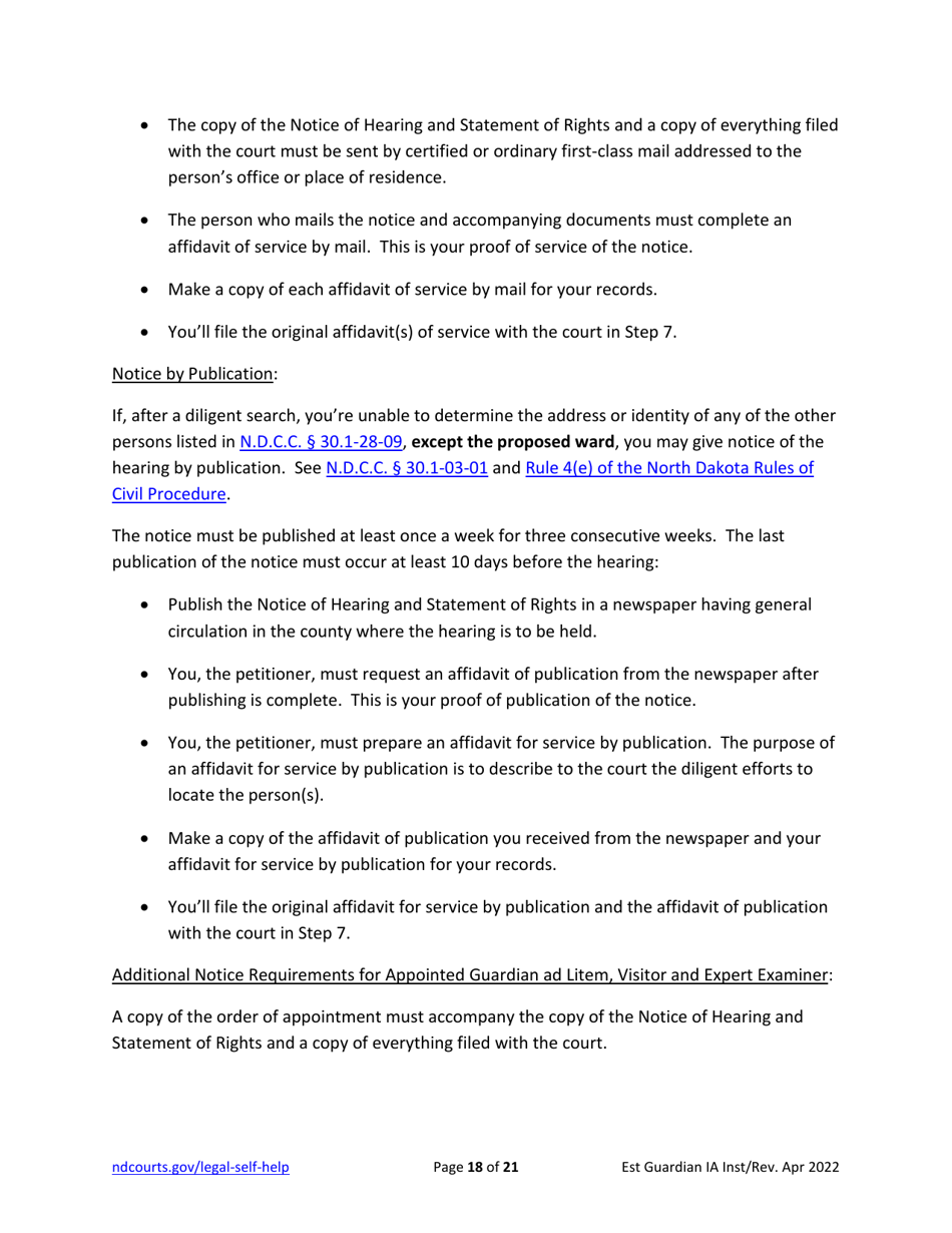 Instructions for Establishing an Adult Guardianship - North Dakota, Page 18