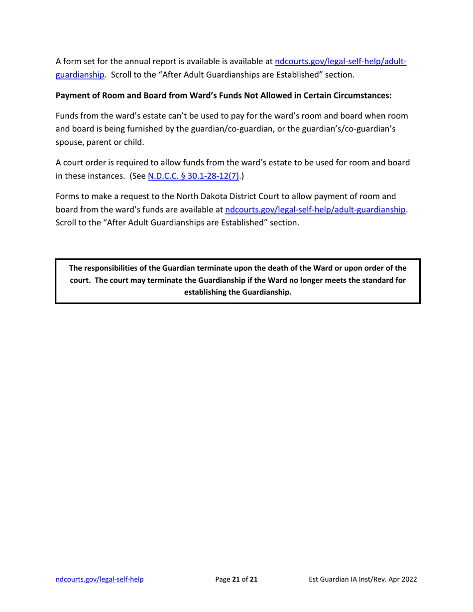 Instructions for Establishing an Adult Guardianship - North Dakota, Page 21