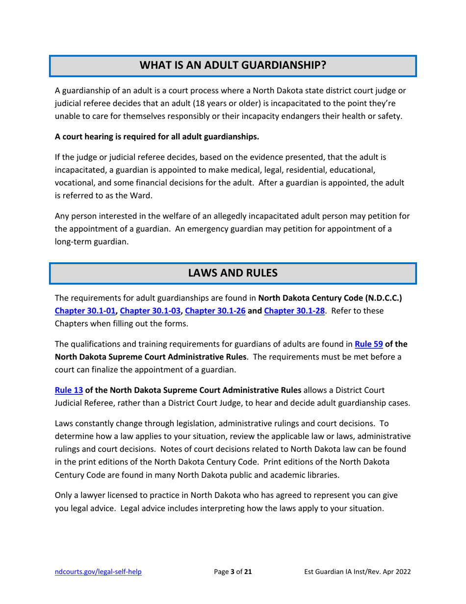 Instructions for Establishing an Adult Guardianship - North Dakota, Page 3