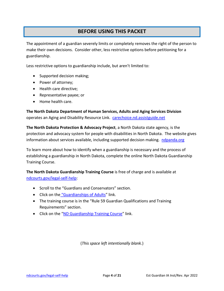 Instructions for Establishing an Adult Guardianship - North Dakota, Page 4