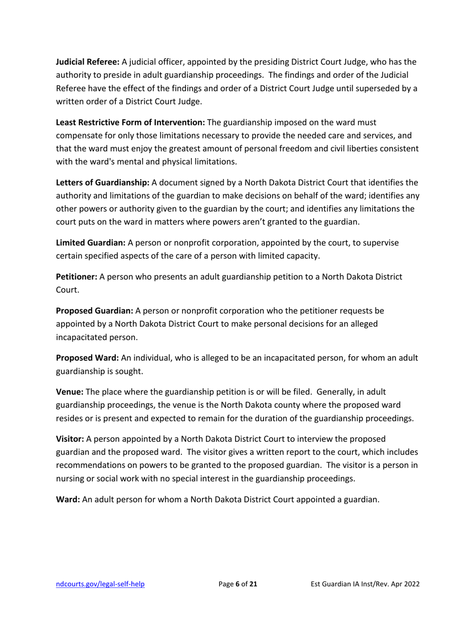 Instructions for Establishing an Adult Guardianship - North Dakota, Page 6