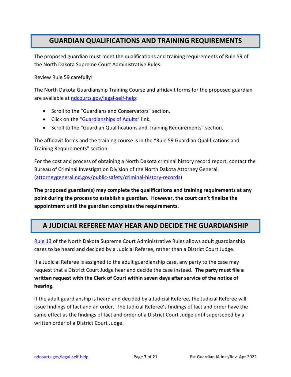 Instructions for Establishing an Adult Guardianship - North Dakota, Page 7