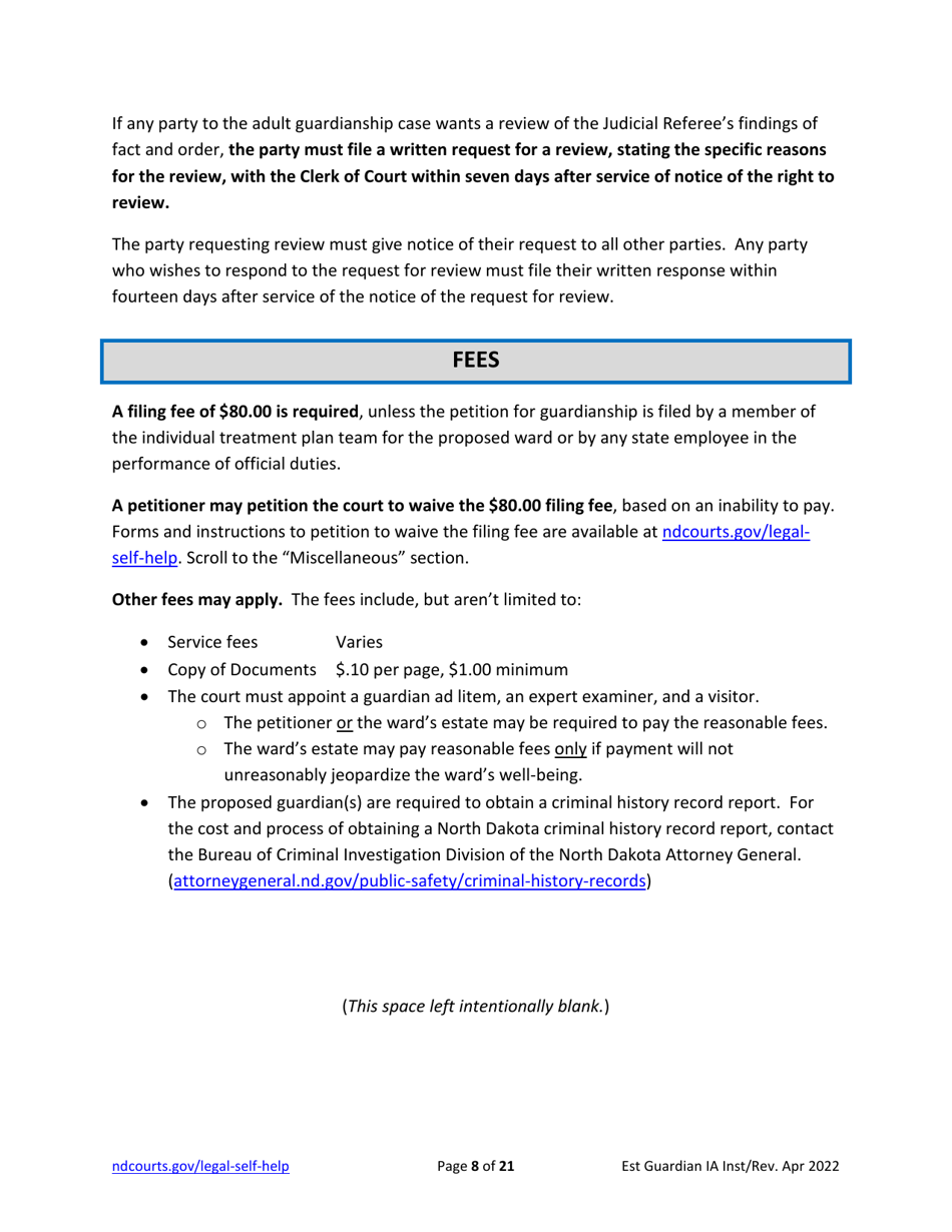 Instructions for Establishing an Adult Guardianship - North Dakota, Page 8