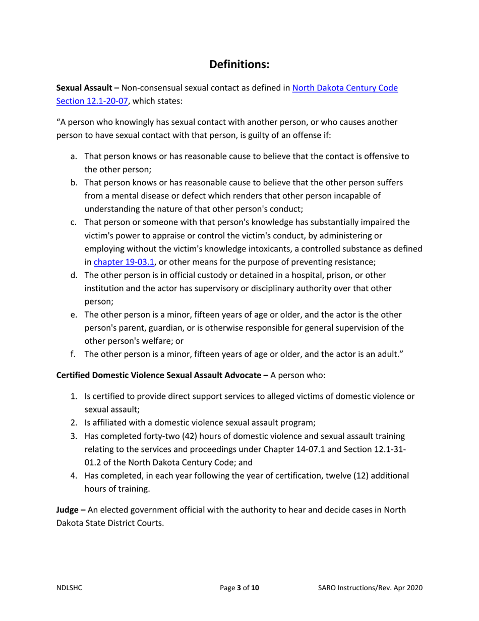 Instructions for Requesting a Sexual Assault Restraining Order - North Dakota, Page 3