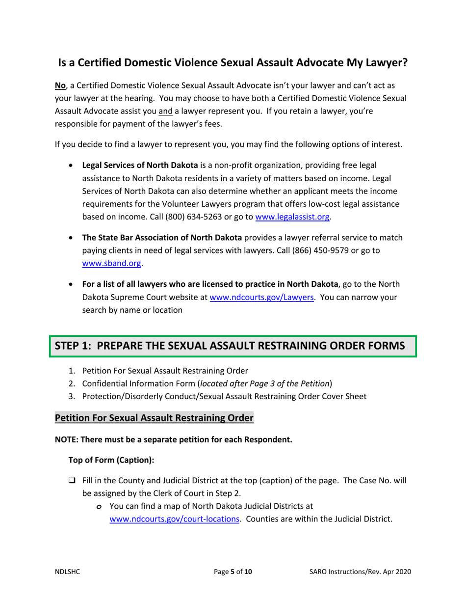 Instructions for Requesting a Sexual Assault Restraining Order - North Dakota, Page 5