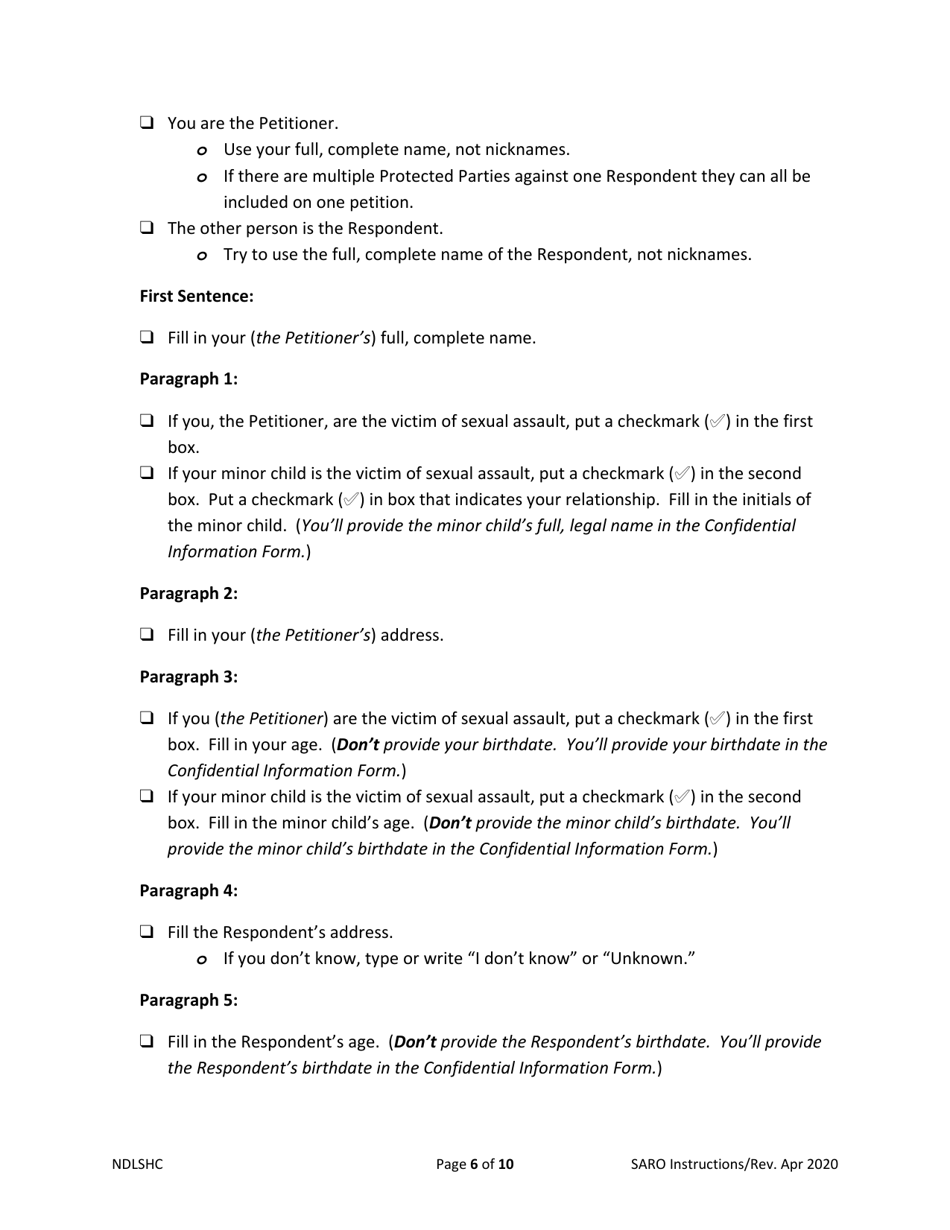 Instructions for Requesting a Sexual Assault Restraining Order - North Dakota, Page 6