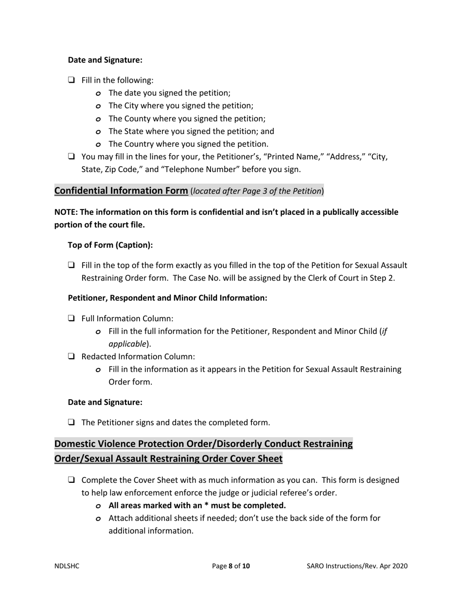 Instructions for Requesting a Sexual Assault Restraining Order - North Dakota, Page 8