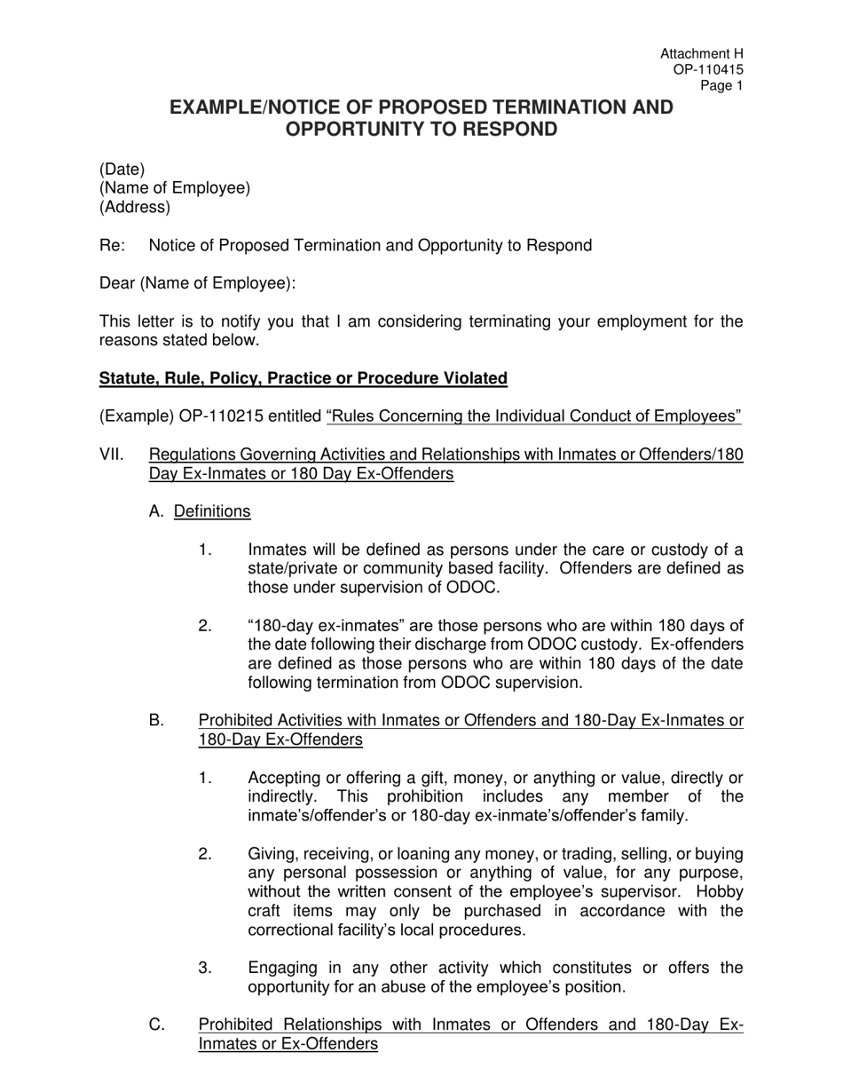 Form OP-110415 Attachment H Example / Notice of Proposed Termination and Opportunity to Respond - Oklahoma, Page 1