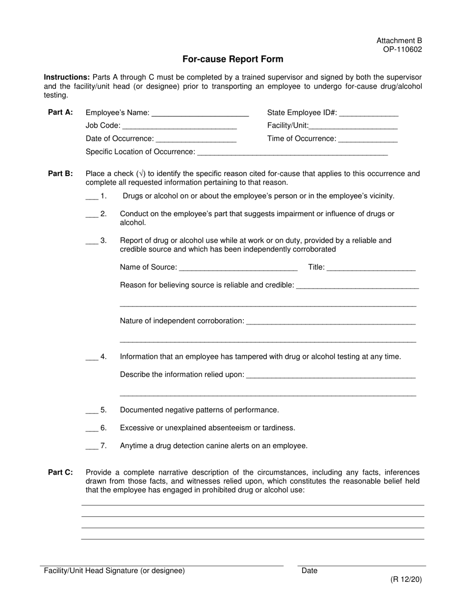 Form OP-110602 Attachment B For-Cause Report Form - Oklahoma, Page 1