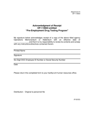 Form OP-110603 Attachment A Acknowledgment of Receipt - Pre-employment Drug Testing Program - Oklahoma