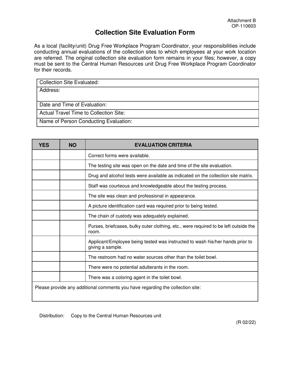 Form OP-110603 Attachment B Collection Site Evaluation Form - Oklahoma, Page 1