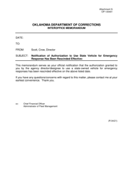 Document preview: Form OP-120401 Attachment G Notification of Authorization to Use State Vehicle for Emergency Response Has Been Rescinded - Oklahoma