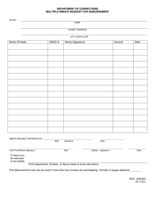 Form OP-120230C Multiple Inmate Request for Disbursement - Oklahoma