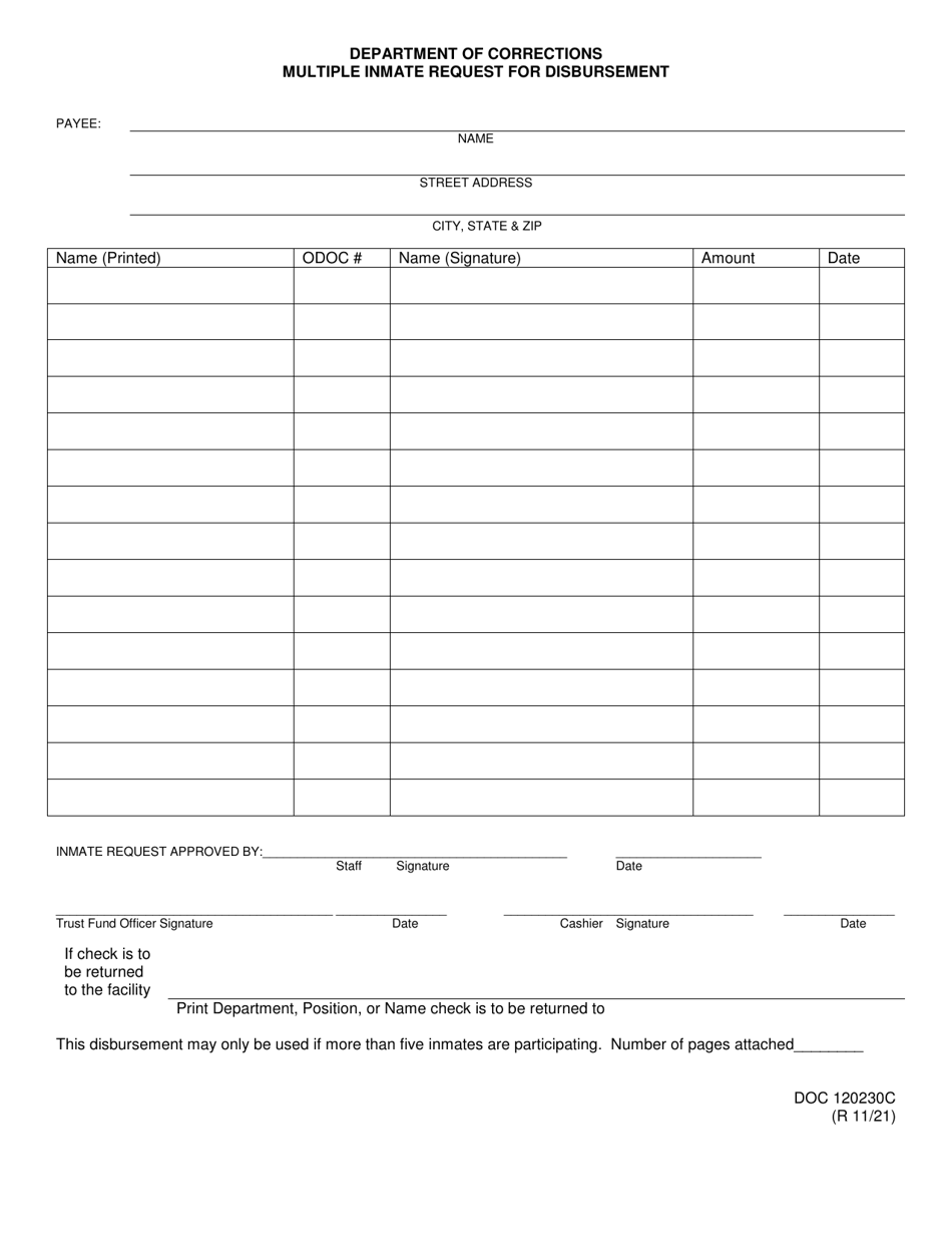 Form OP-120230C Multiple Inmate Request for Disbursement - Oklahoma, Page 1