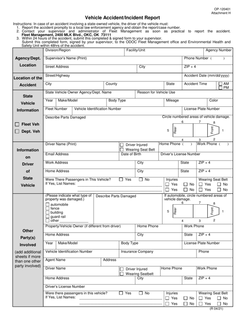 Form OP-120401 Attachment H Vehicle Accident/Incident Report - Oklahoma