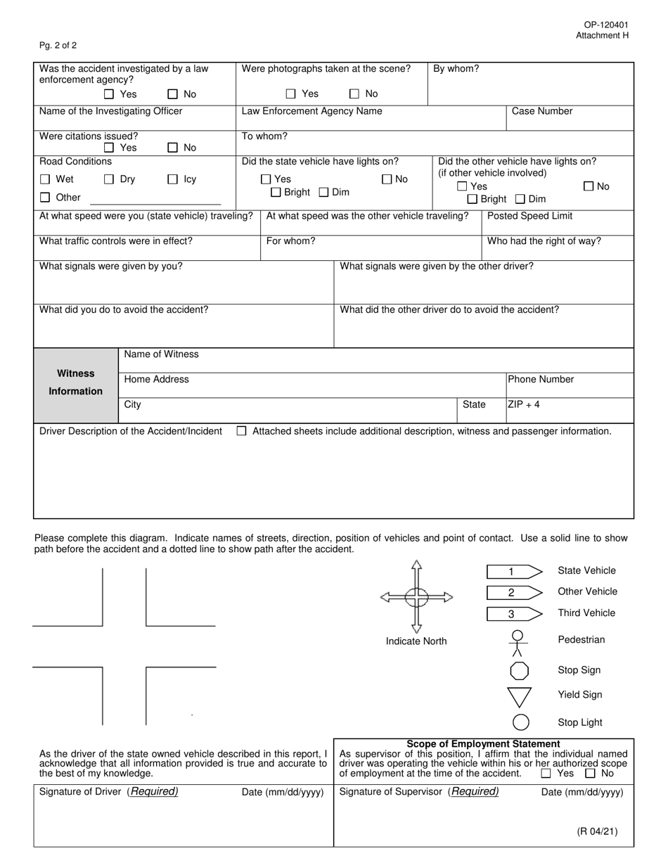Form OP-120401 Attachment H Vehicle Accident / Incident Report - Oklahoma, Page 2