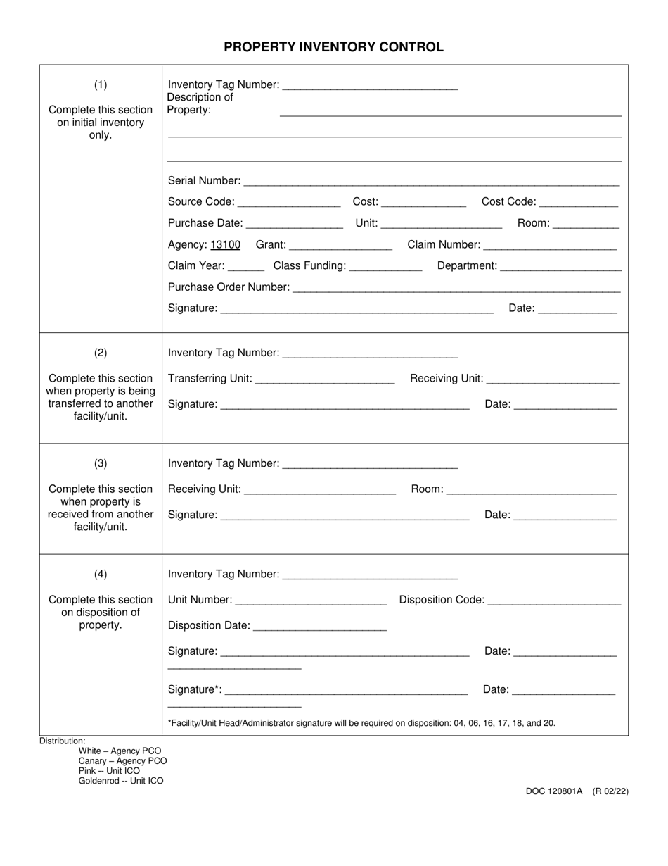Form OP-120801A Property Inventory Control - Oklahoma, Page 1