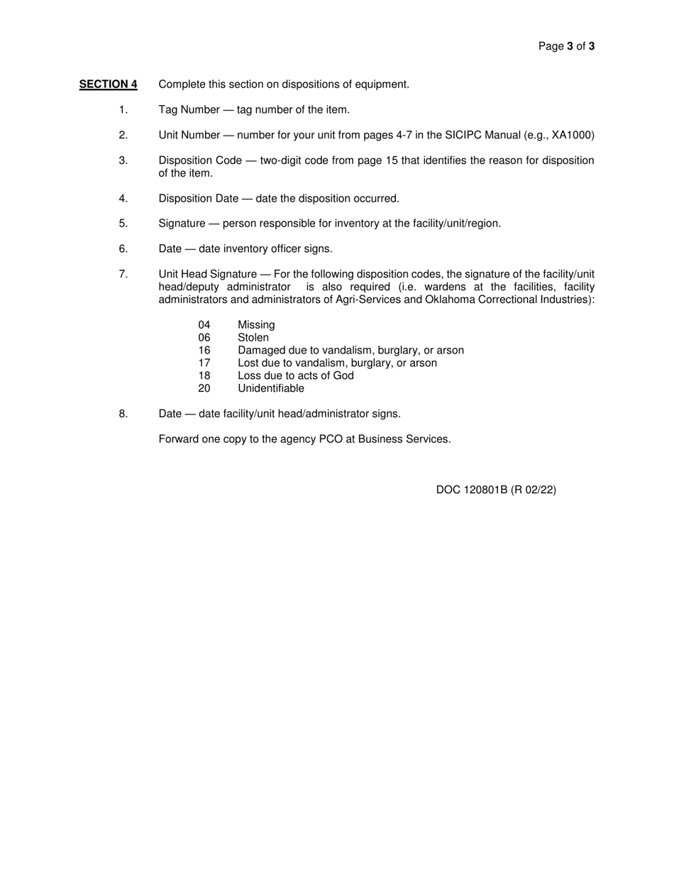 Instructions for Form OP-120801A Property Inventory Control - Oklahoma, Page 3