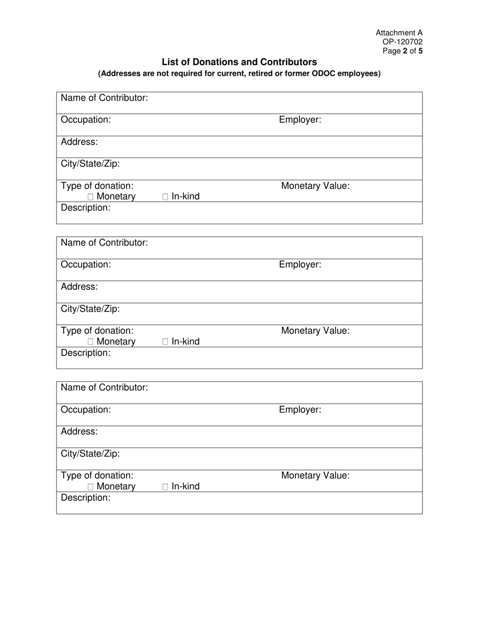 Form OP-120702 Attachment A Committee Fundraising / Event Report Form for Oklahoma Ethics Commission - Oklahoma, Page 2