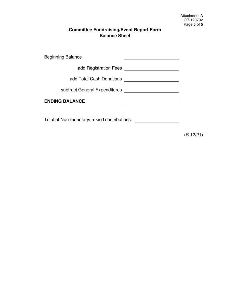 Form OP-120702 Attachment A Committee Fundraising / Event Report Form for Oklahoma Ethics Commission - Oklahoma, Page 5