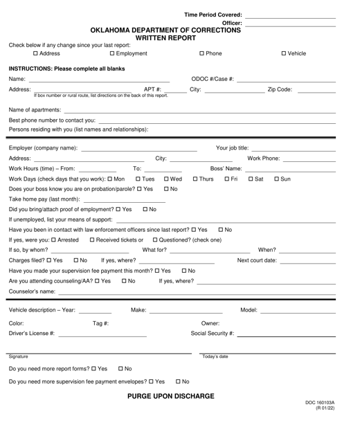 Form OP-160103A Written Report - Oklahoma