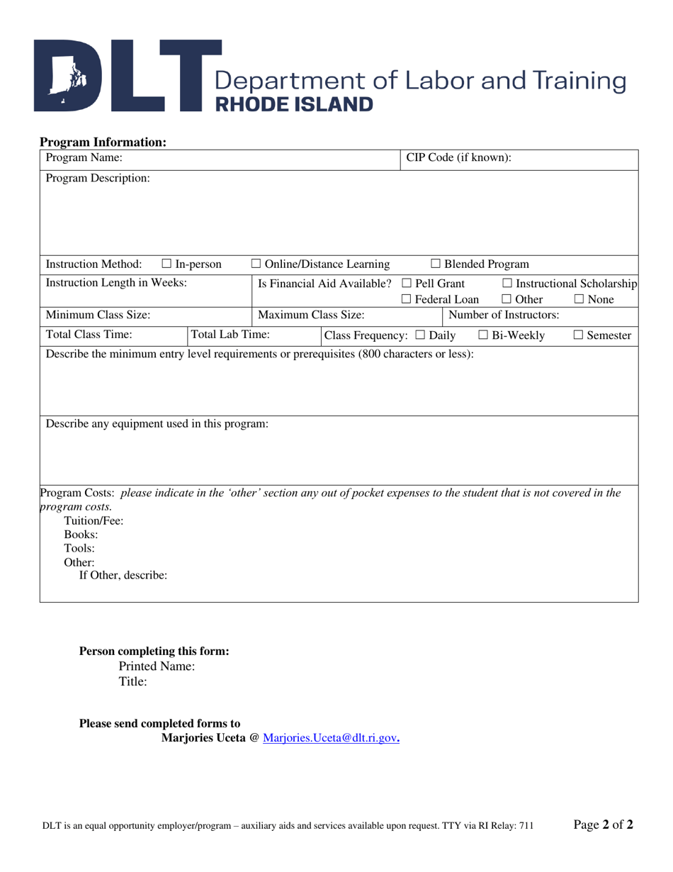 Eligible Training Provider Registered Apprenticeship Application - Rhode Island, Page 2