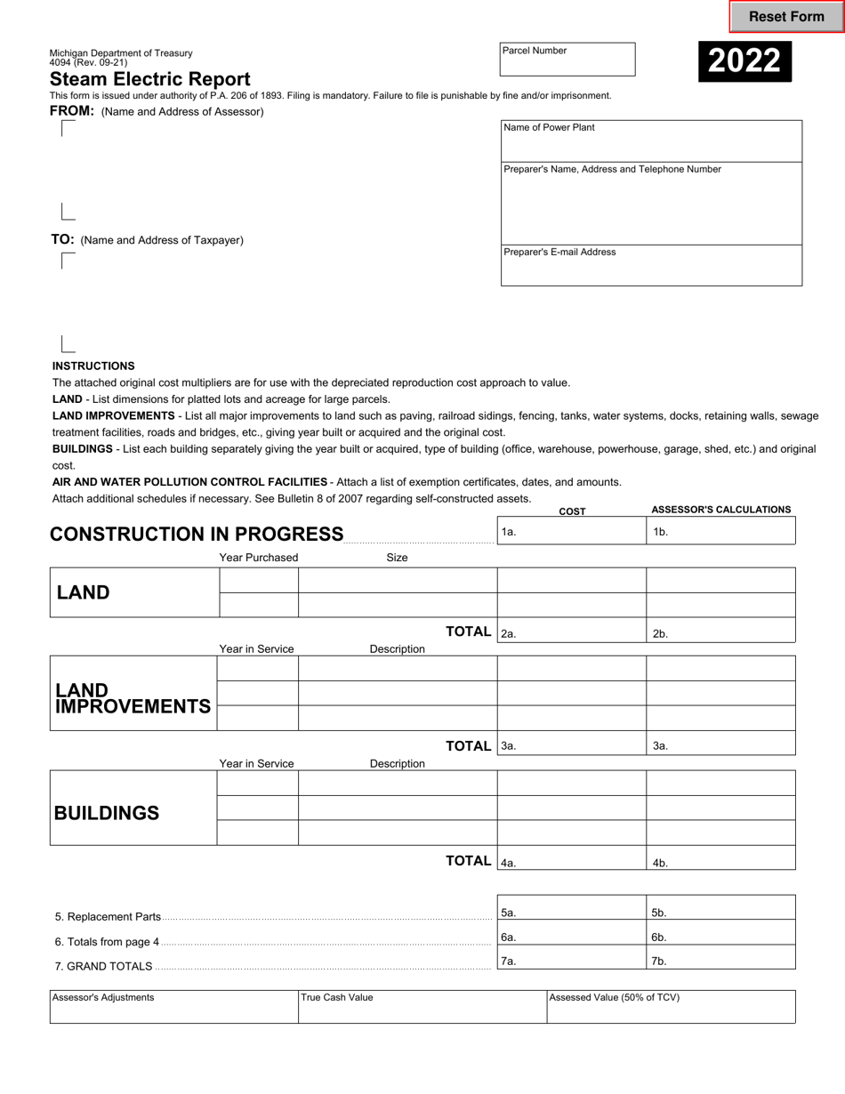 Form 4094 Steam Electric Report - Michigan, Page 1