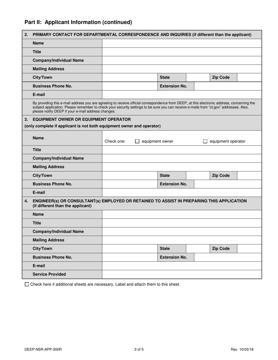 Form DEEP-NSR-APP-200R Revision Application for an Existing New Source Review Permit - Connecticut, Page 3