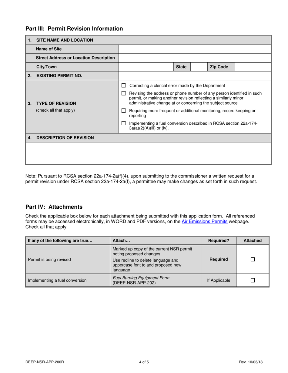 Form DEEP-NSR-APP-200R Revision Application for an Existing New Source Review Permit - Connecticut, Page 4