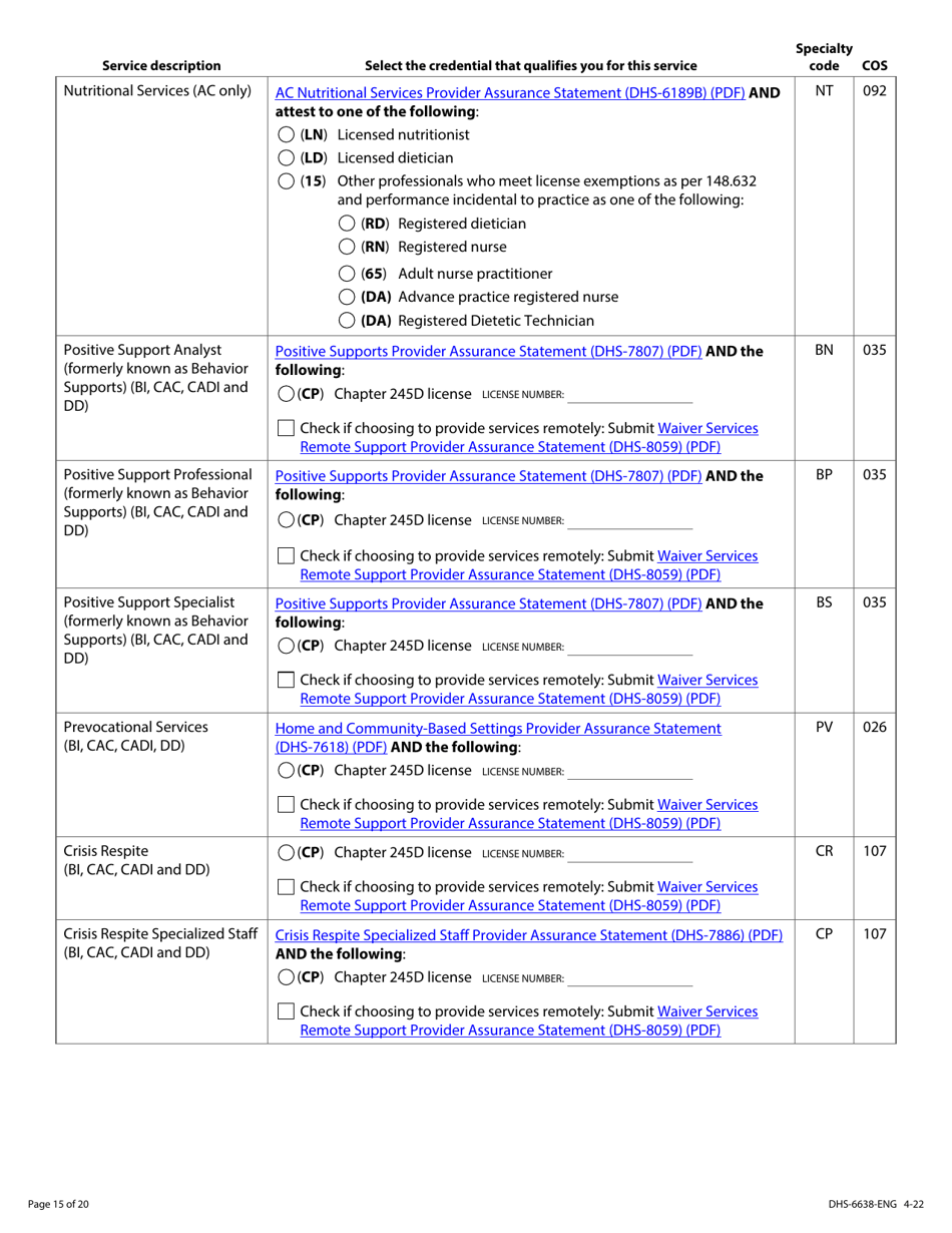 Form DHS-6638-ENG Home and Community-Based Services (Hcbs) Programs Service Request - Minnesota, Page 15