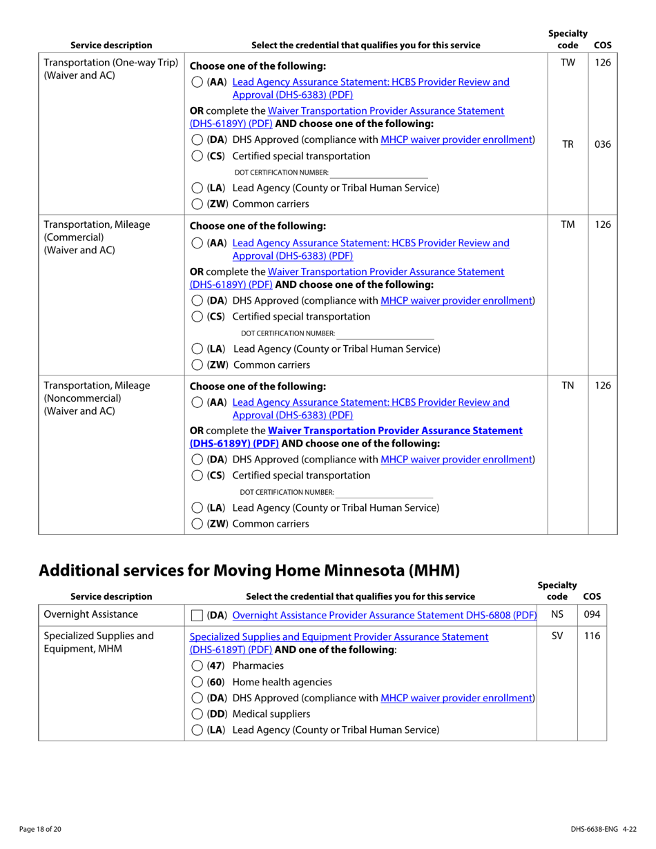 Form DHS-6638-ENG Home and Community-Based Services (Hcbs) Programs Service Request - Minnesota, Page 18