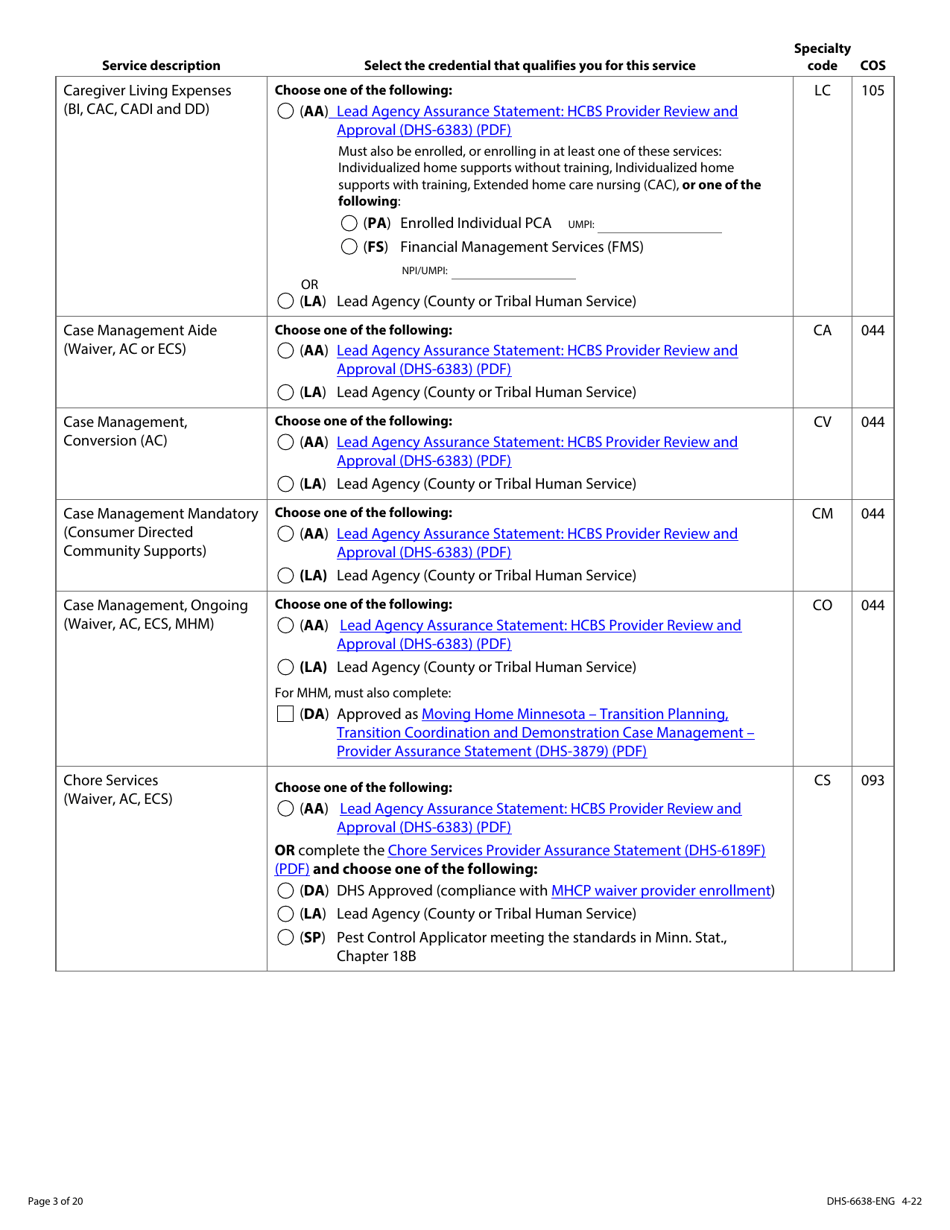 Form DHS-6638-ENG Home and Community-Based Services (Hcbs) Programs Service Request - Minnesota, Page 3