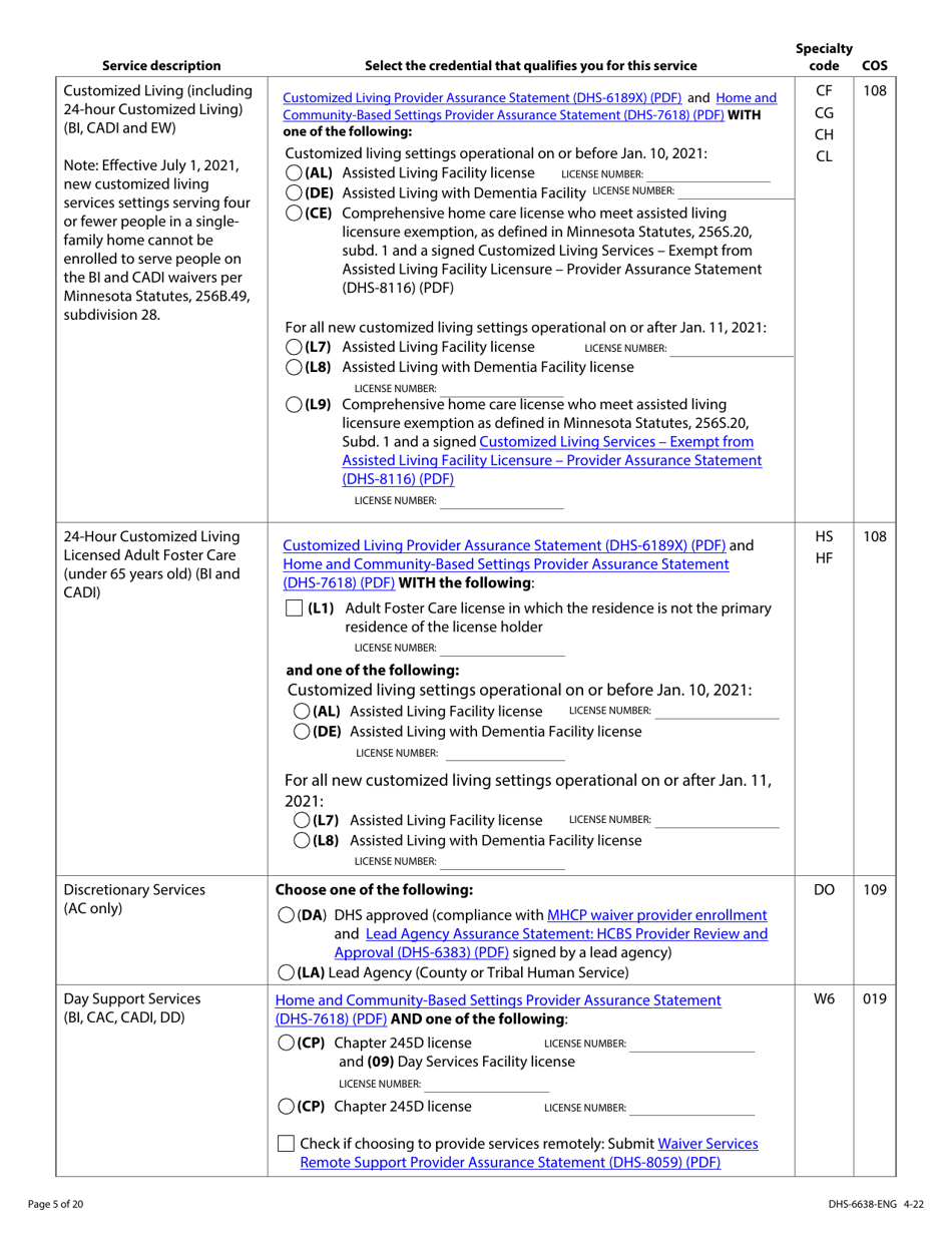 Form DHS-6638-ENG Home and Community-Based Services (Hcbs) Programs Service Request - Minnesota, Page 5