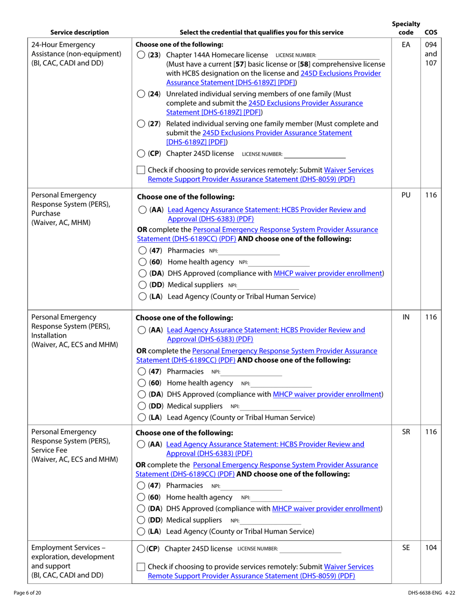 Form DHS-6638-ENG Home and Community-Based Services (Hcbs) Programs Service Request - Minnesota, Page 6