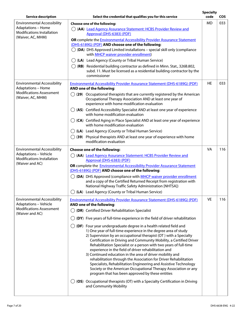 Form DHS-6638-ENG Home and Community-Based Services (Hcbs) Programs Service Request - Minnesota, Page 7