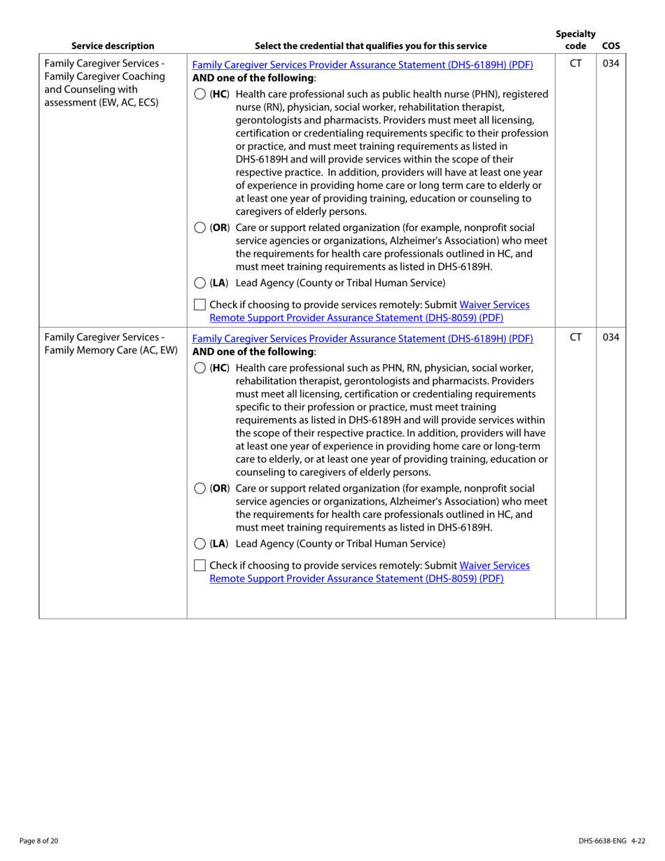 Form DHS-6638-ENG Home and Community-Based Services (Hcbs) Programs Service Request - Minnesota, Page 8