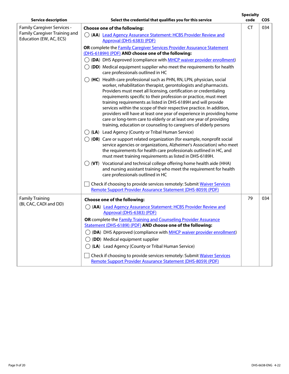 Form DHS-6638-ENG Home and Community-Based Services (Hcbs) Programs Service Request - Minnesota, Page 9