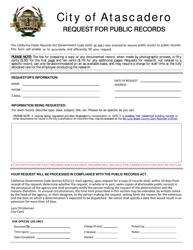 Document preview: Request for Public Records - City of Atascadero, California