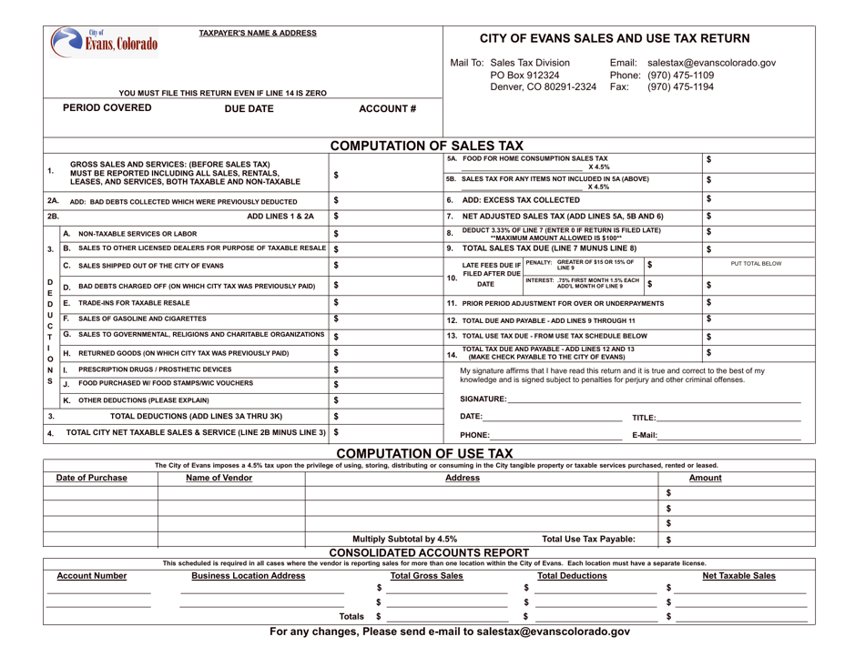 City of Evans, Colorado Sales and Use Tax Return Fill Out, Sign Online and Download PDF