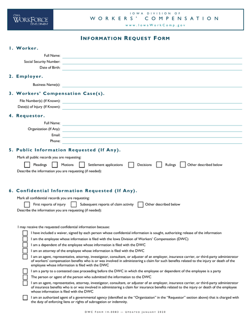 DWC Form 14-0083 Information Request Form - Iowa