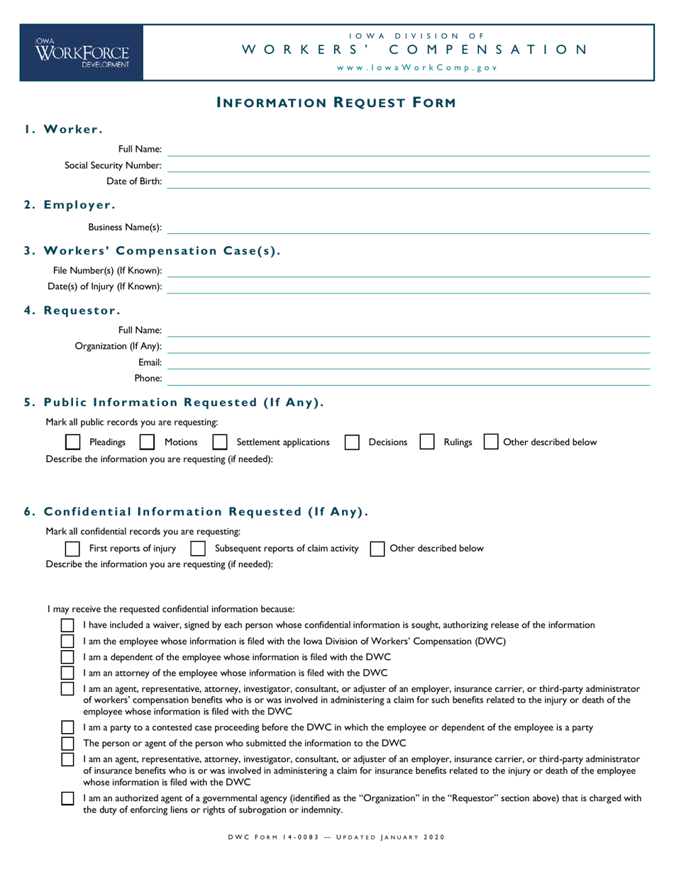 DWC Form 14-0083 Information Request Form - Iowa, Page 1