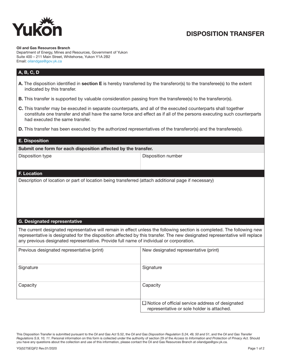 Form YG5275EQ Fill Out, Sign Online and Download Fillable PDF, Yukon