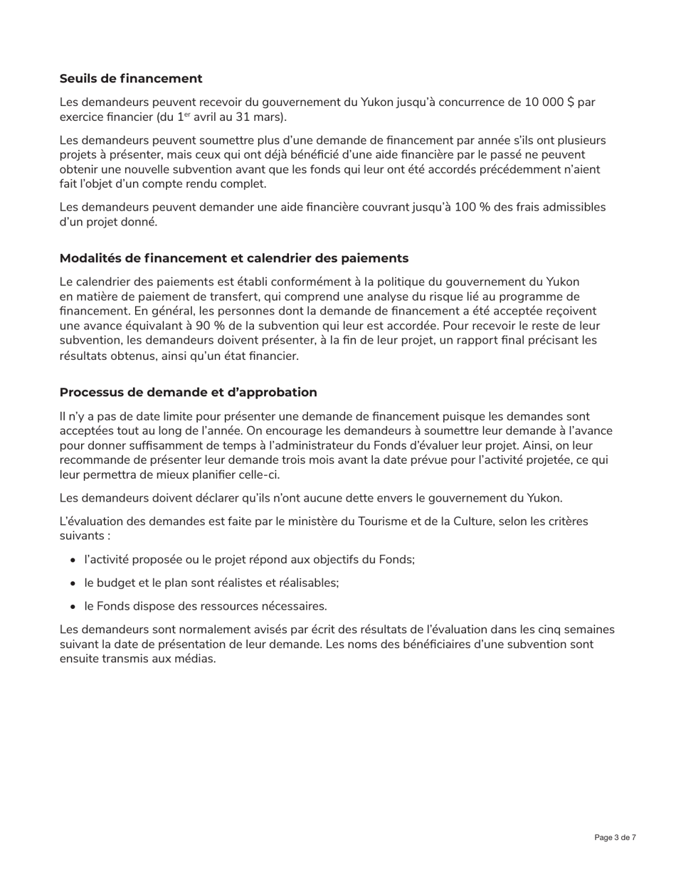 Forme YG5988TRM Formulaire De Demande - Fonds De Financement a Lintention DES Neo-Canadiens - Yukon, Canada (French), Page 3