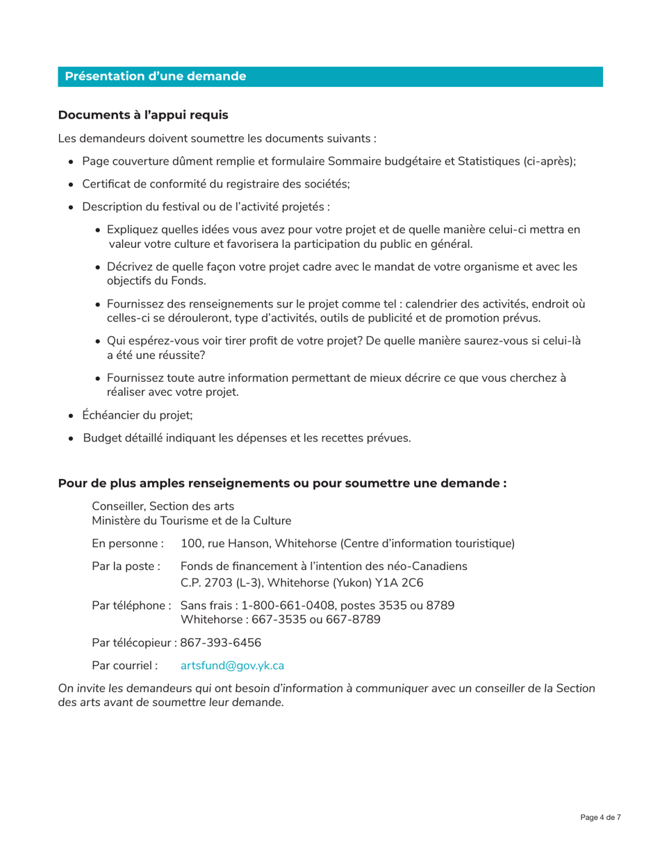 Forme YG5988TRM Formulaire De Demande - Fonds De Financement a Lintention DES Neo-Canadiens - Yukon, Canada (French), Page 4