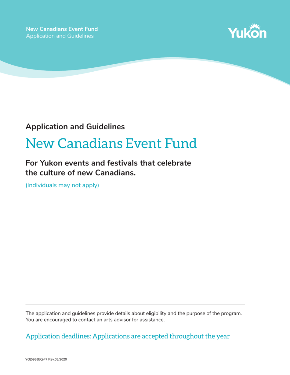 Form YG5988EQ New Canadians Event Fund Application - Yukon, Canada, Page 1